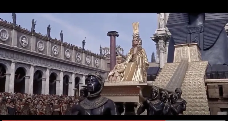 Cleopatra and her son on a platform